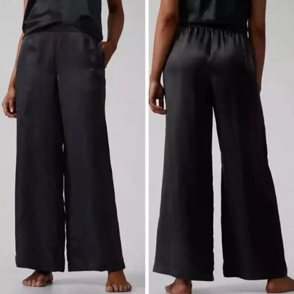 ATHLETA Calm Cool Pant Black SOFT Satin Wide Leg Elastic Waist Lounge Pant RT$99 - Picture 1 of 8